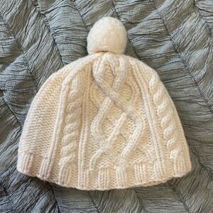 Gap Lambs Wool Cableknit Pom Pom Cream Hat S/M